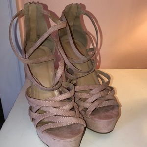 Blush pink straps wedges